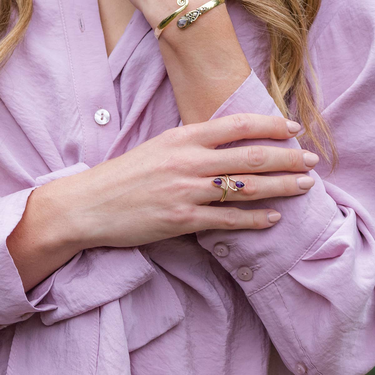 Gold with Double Amethyst Ring