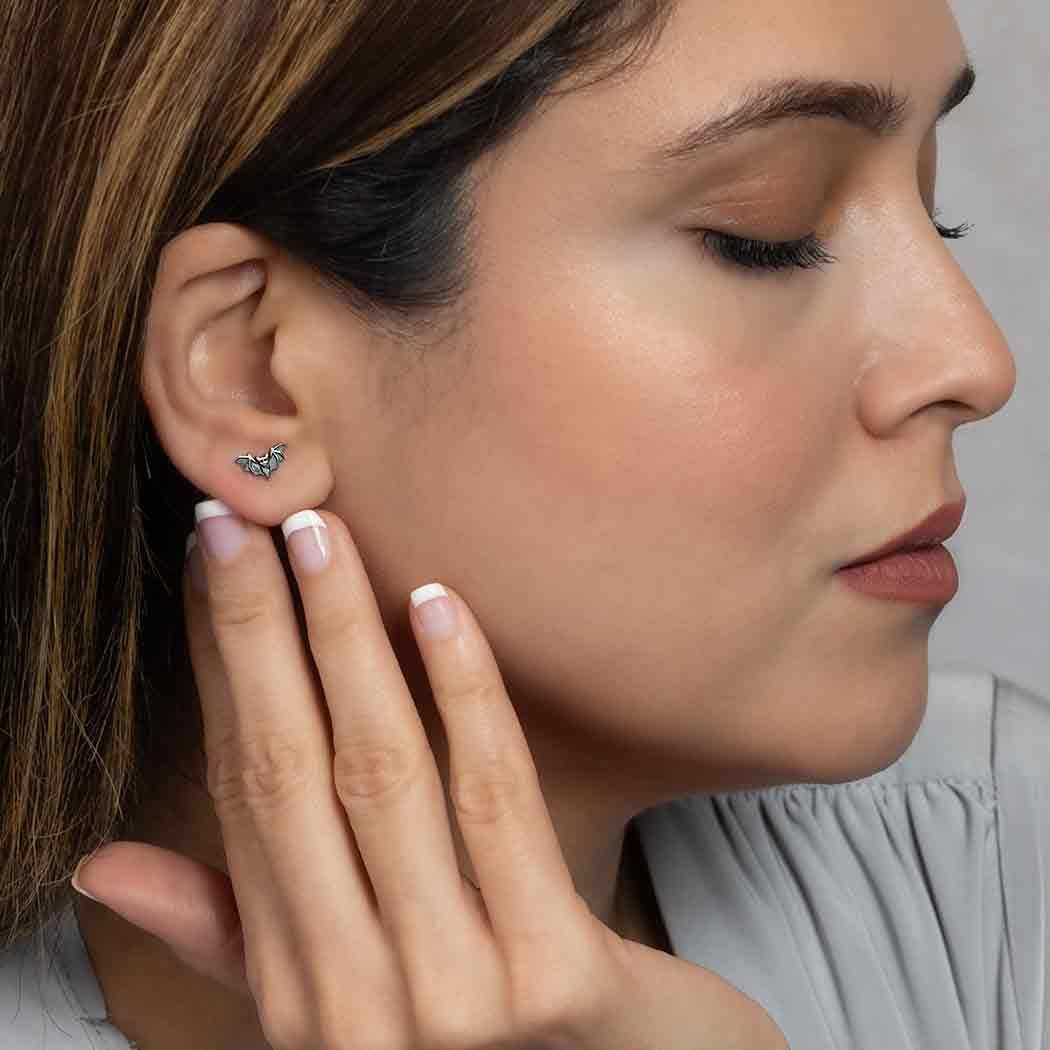 Sterling SilverDetailed Bat Post Earrings
