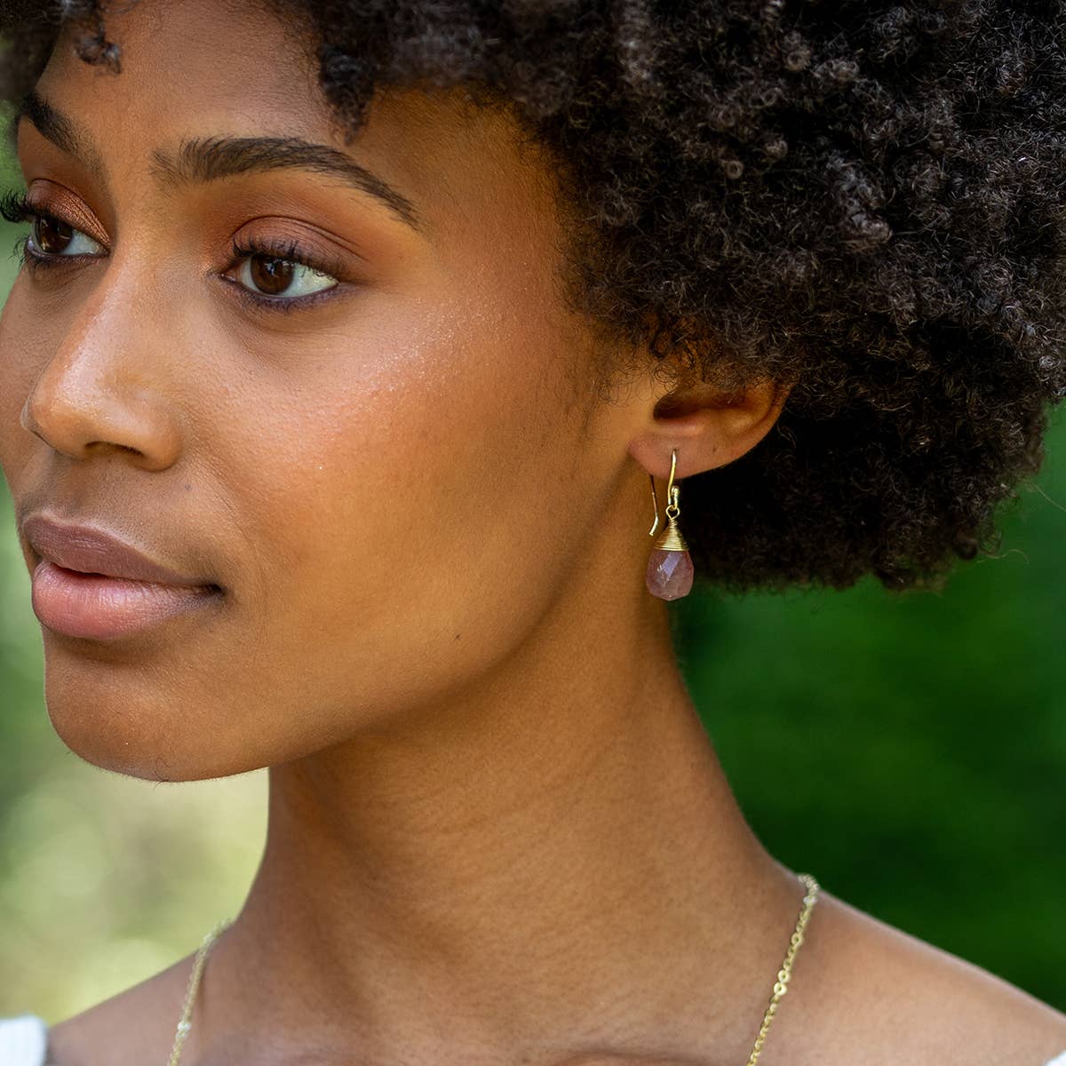 Strawberry Quartz Gold-Plated Teardrop Earrings