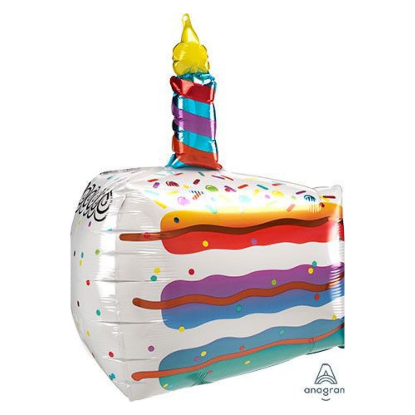 Colorful birthday cake balloon with a candle on a white background