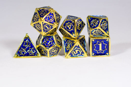 Space King 7-Dice Metal Set Gold w/ Blue Fill {North Star Dice Collection}