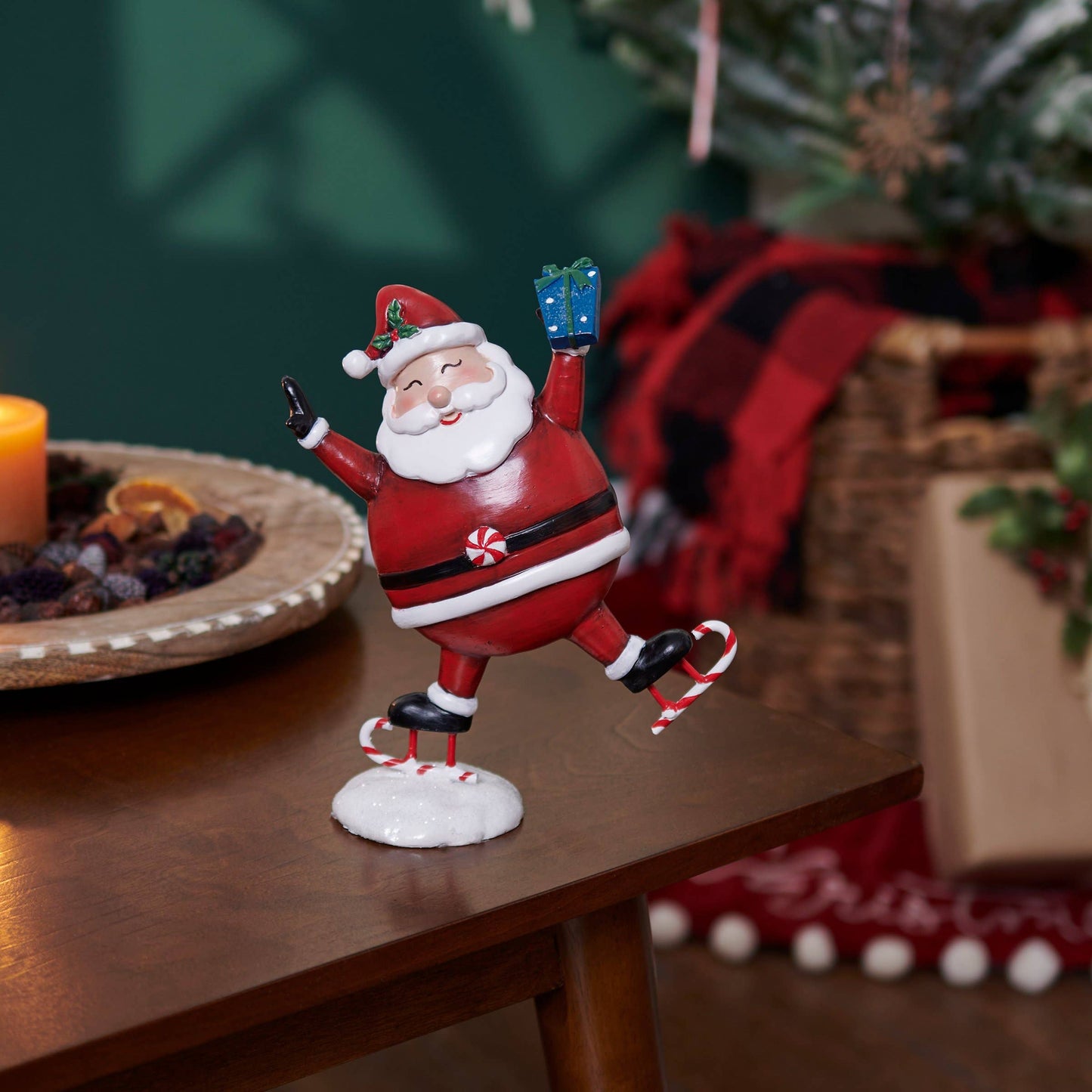 Skating Santa Figurine