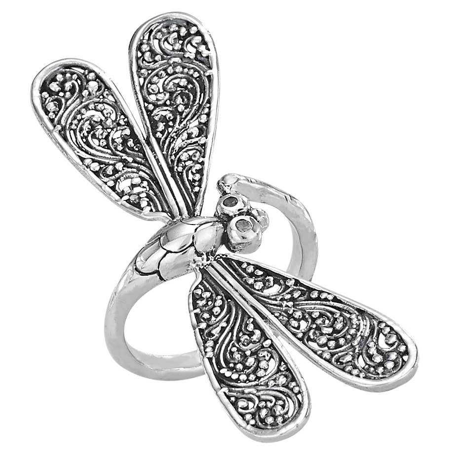 Reconnecting Large Sterling Silver Dragonfly Wrap Ring
