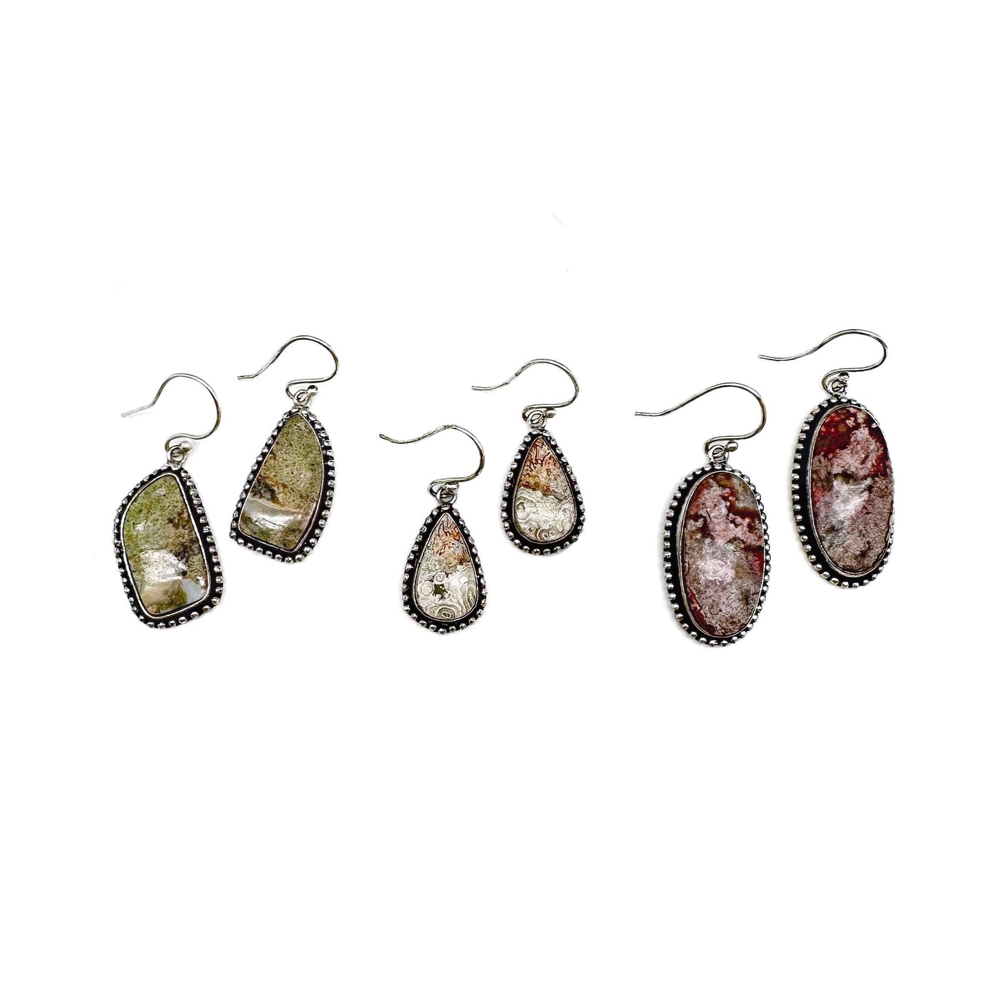 Crazy Lace Agate Semiprecious Large Stone Earrings