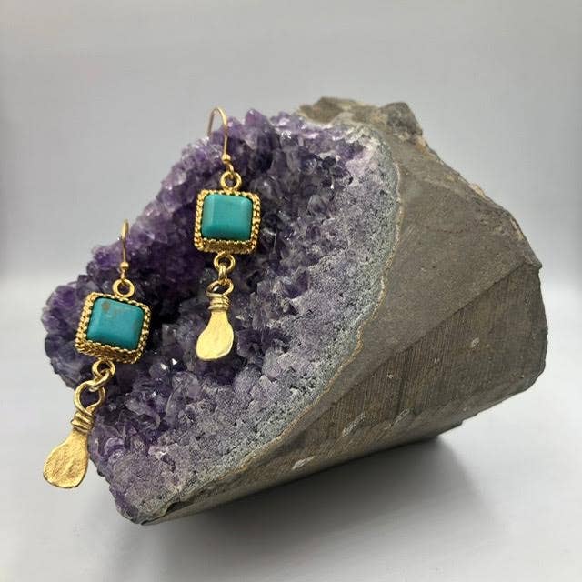 Mystic Square Hand-Cut Stone Earrings