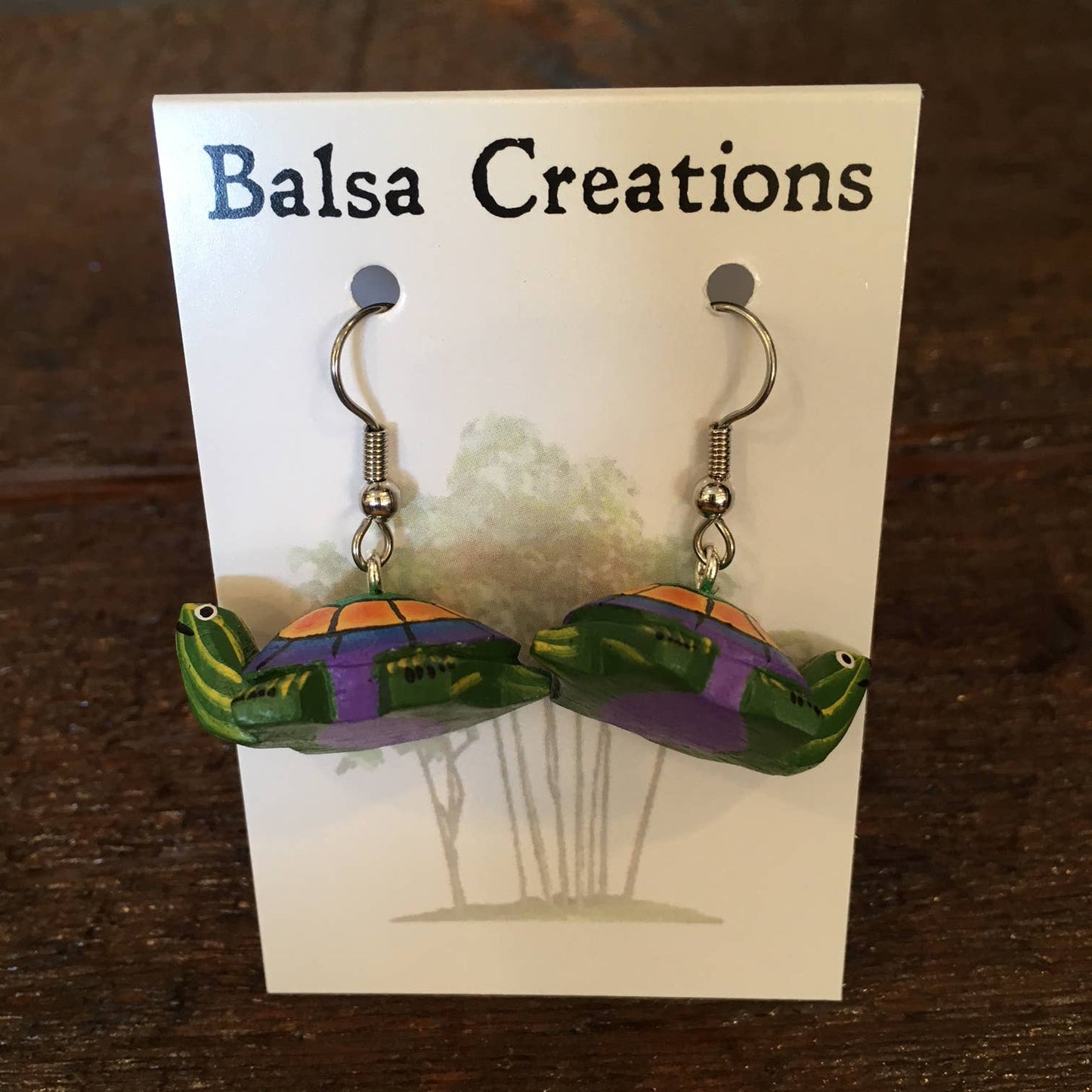 Whimsical Turtle Balsa Earrings