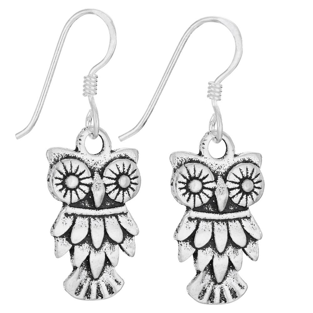 Big Eyed Owl Sterling Silver Earrings