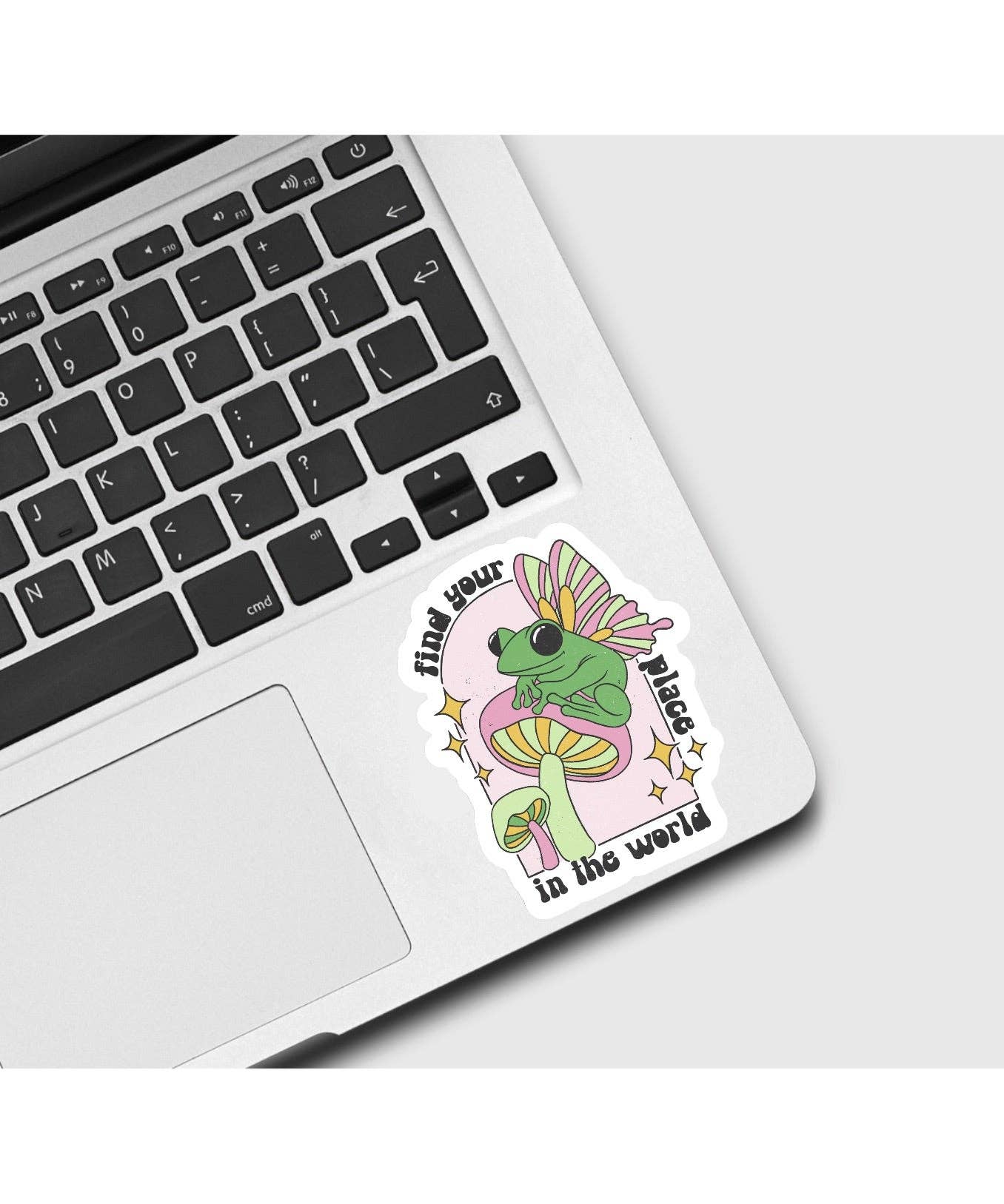 Frog Find Your Place in the World Retro Sticker: White Background