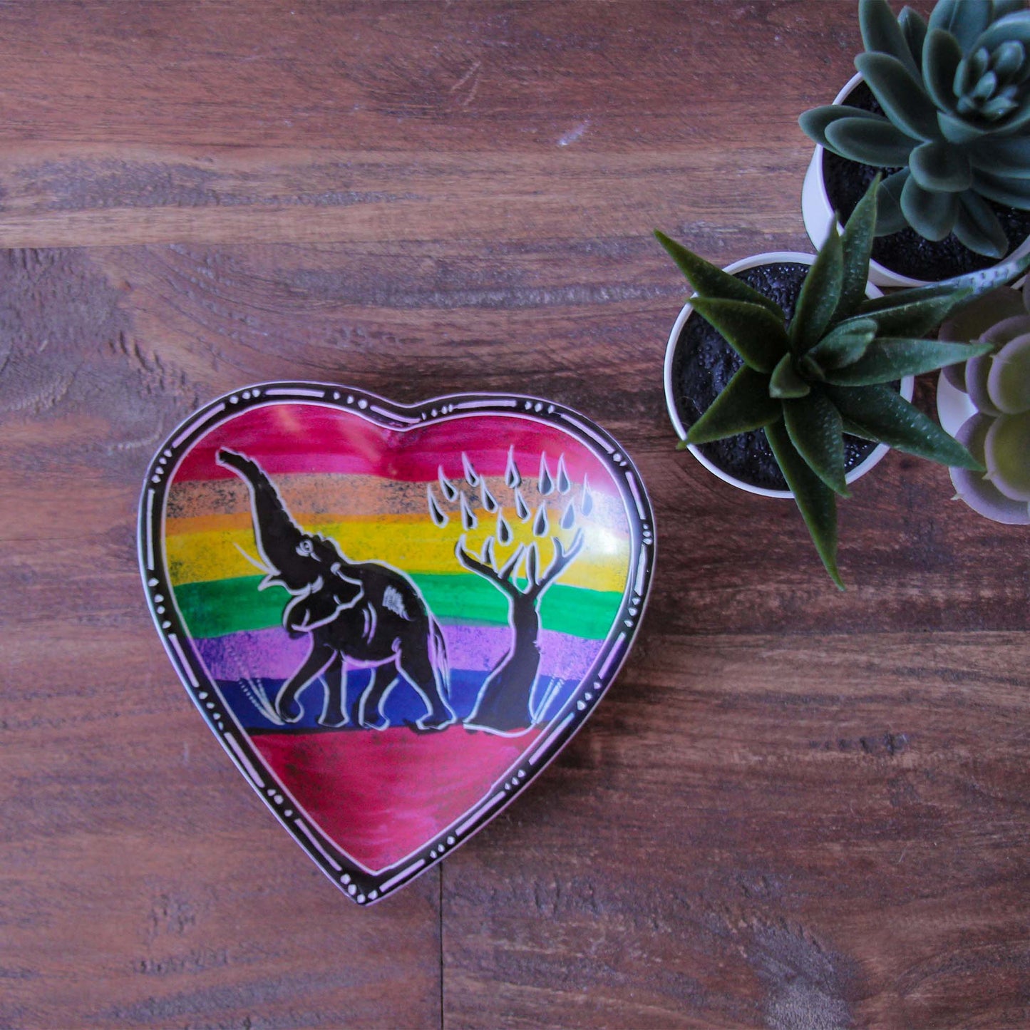Soapstone Heart Trinket Bowl - Rainbow African Elep