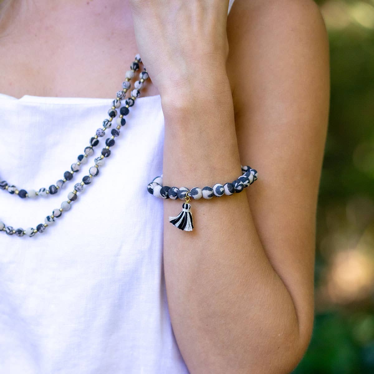 Aasha Monochrome Stackable Tassel Kantha Handcraft Bracelet