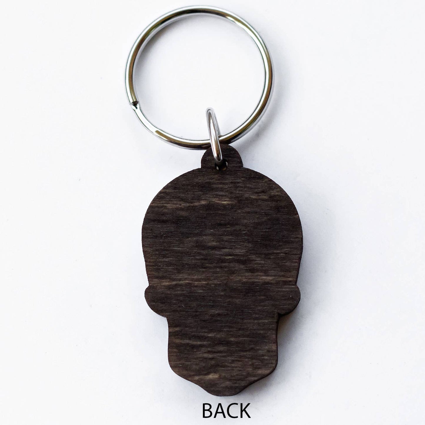 Diamond-Eye Sugar Skull Wooden Keychain