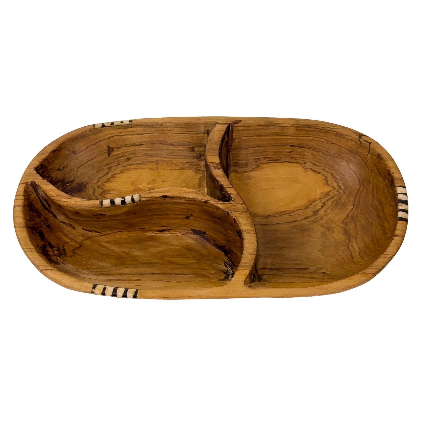 Tri-Section Olive Wood Serving Platter - Batik bone Accent