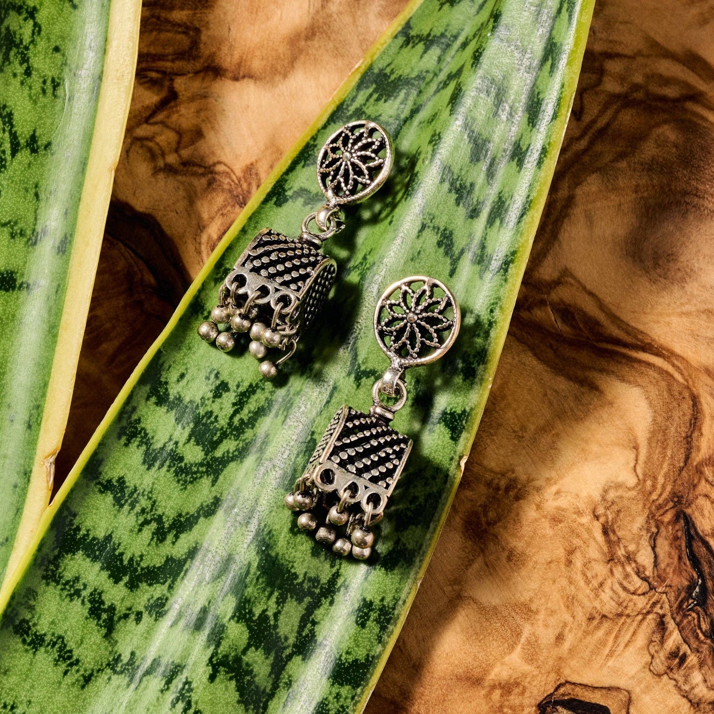 Dohara Silvertone Jhumka Drop Earrings