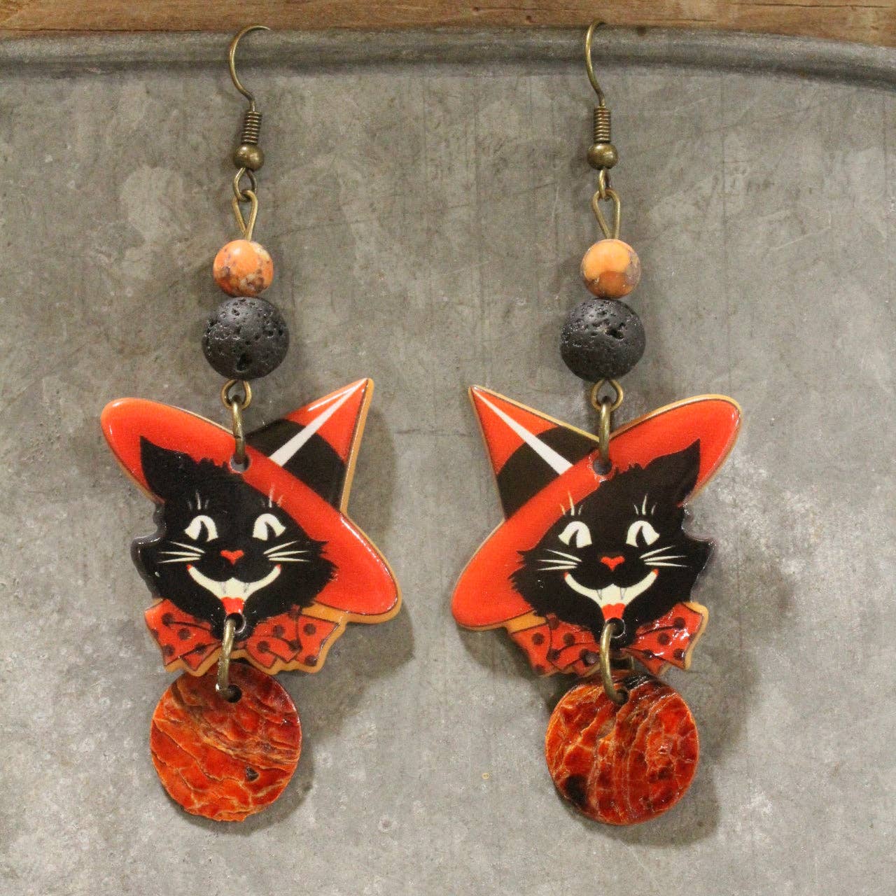 Witch's Hat Black Cat Earrings