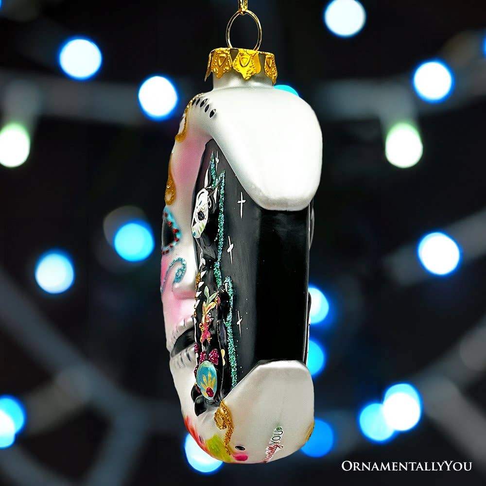 Siamese Cat Sugar Skull Glass Ornament