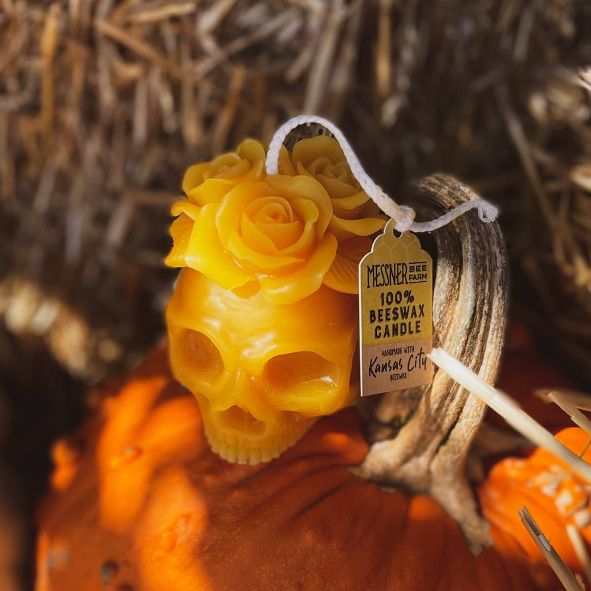 Floral Skull Candle - 100% Beeswax - Handmade