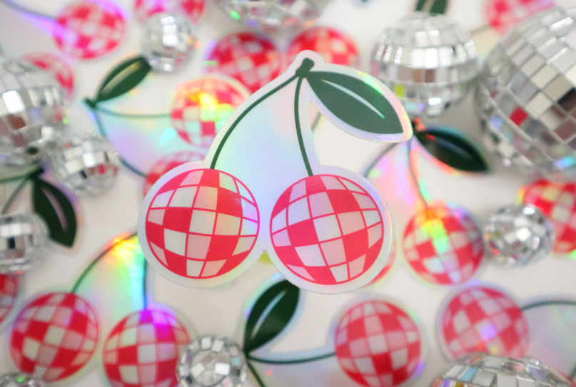 Disco Ball Cherries Holographic Sticker