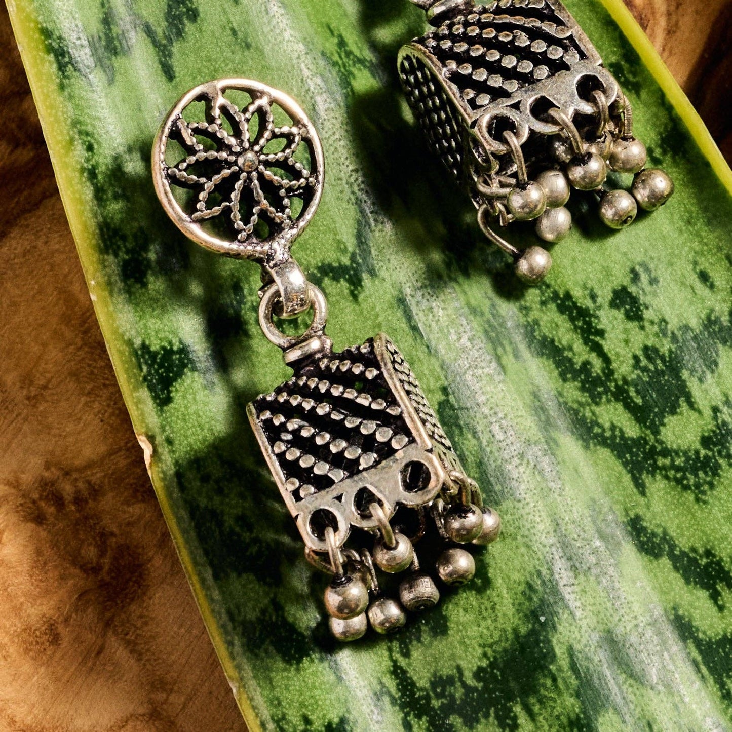 Dohara Silvertone Jhumka Drop Earrings