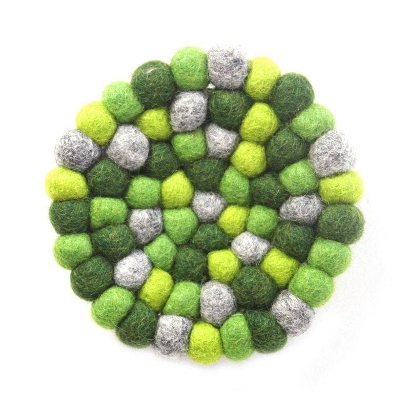 Green Felt Ball Coasters - Set of 4