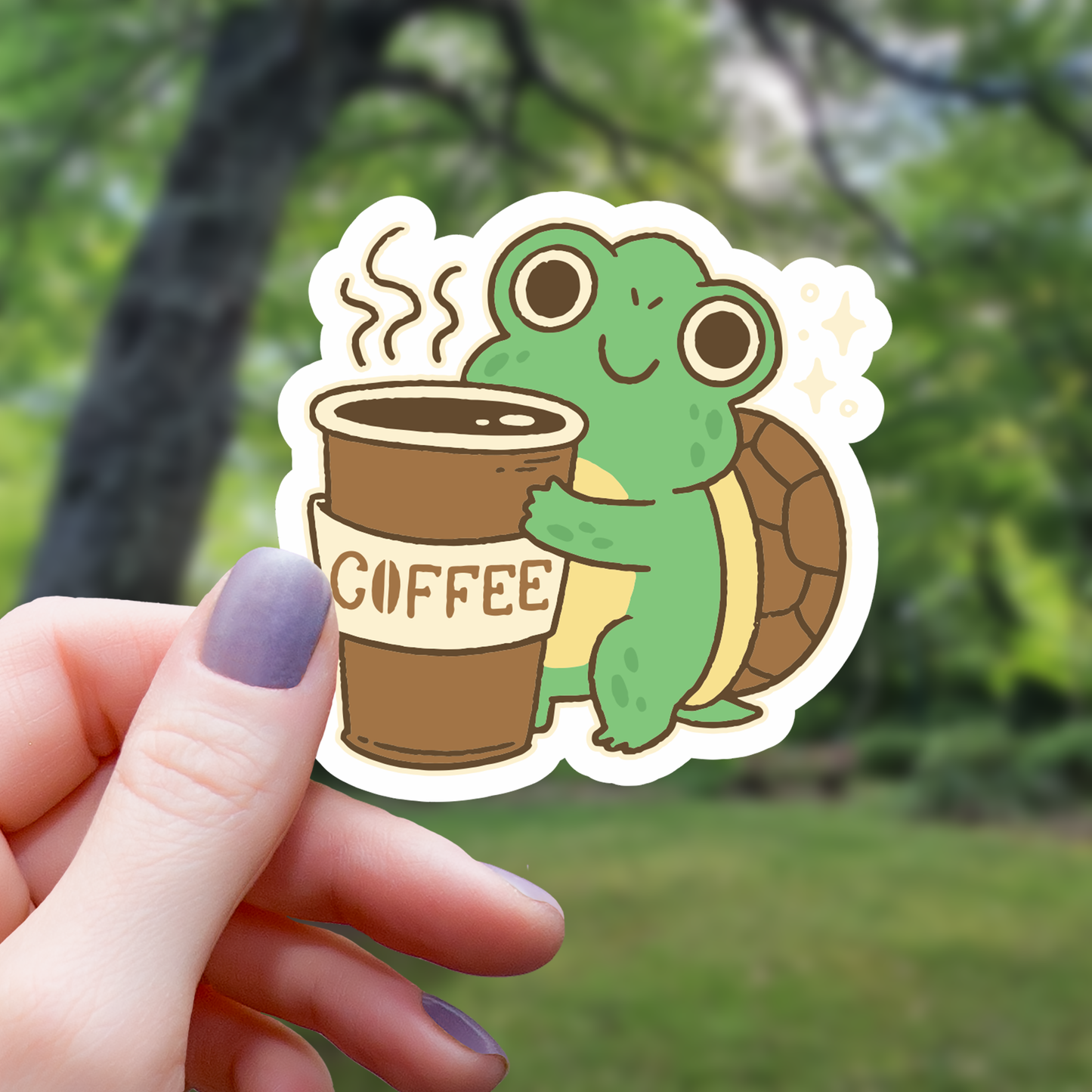 Chibi Turtle With Coffee Sticker - 3"