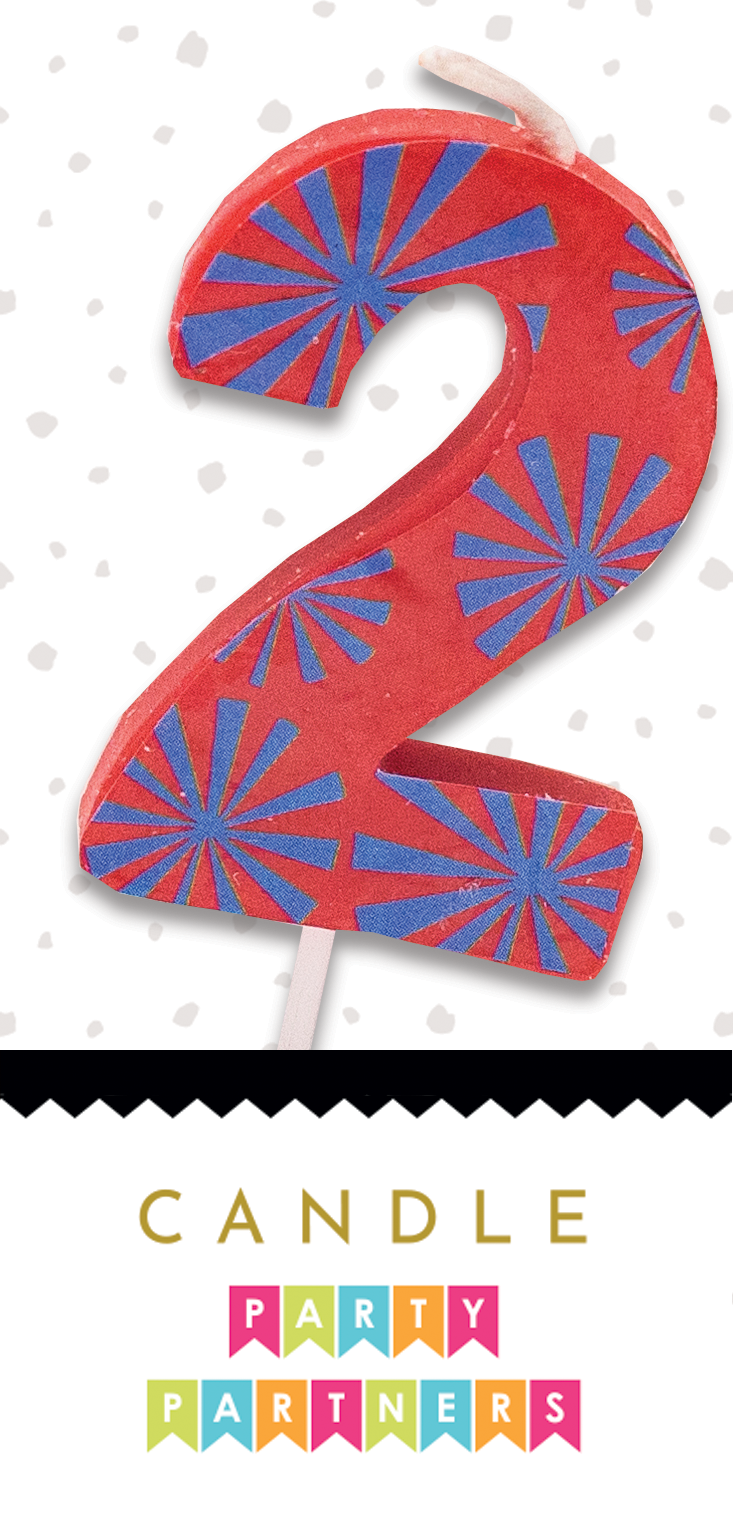 Number 2 Colorful Decal Candle
