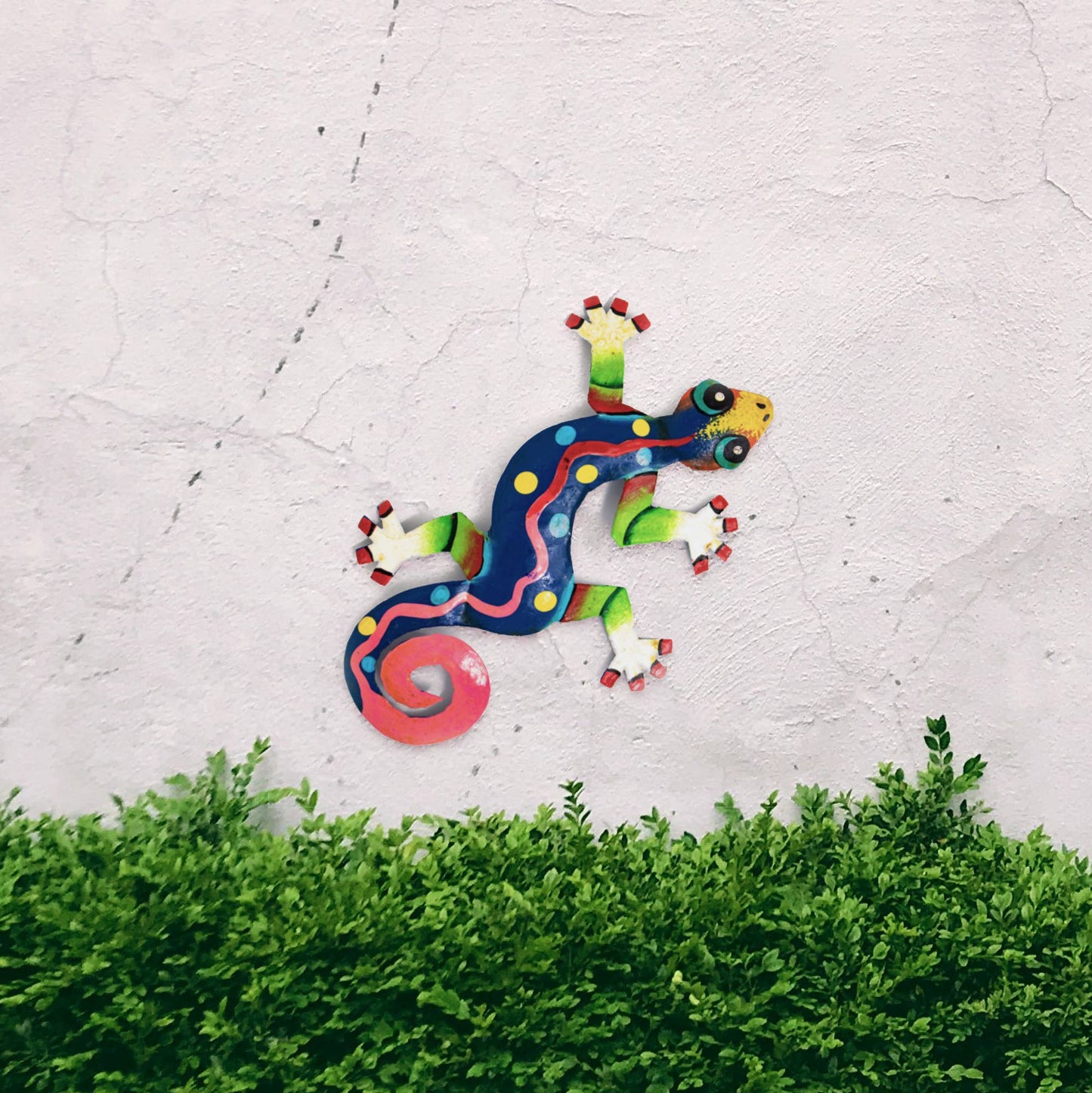 Painted Metal Drum Art Gecko Wall Hanging