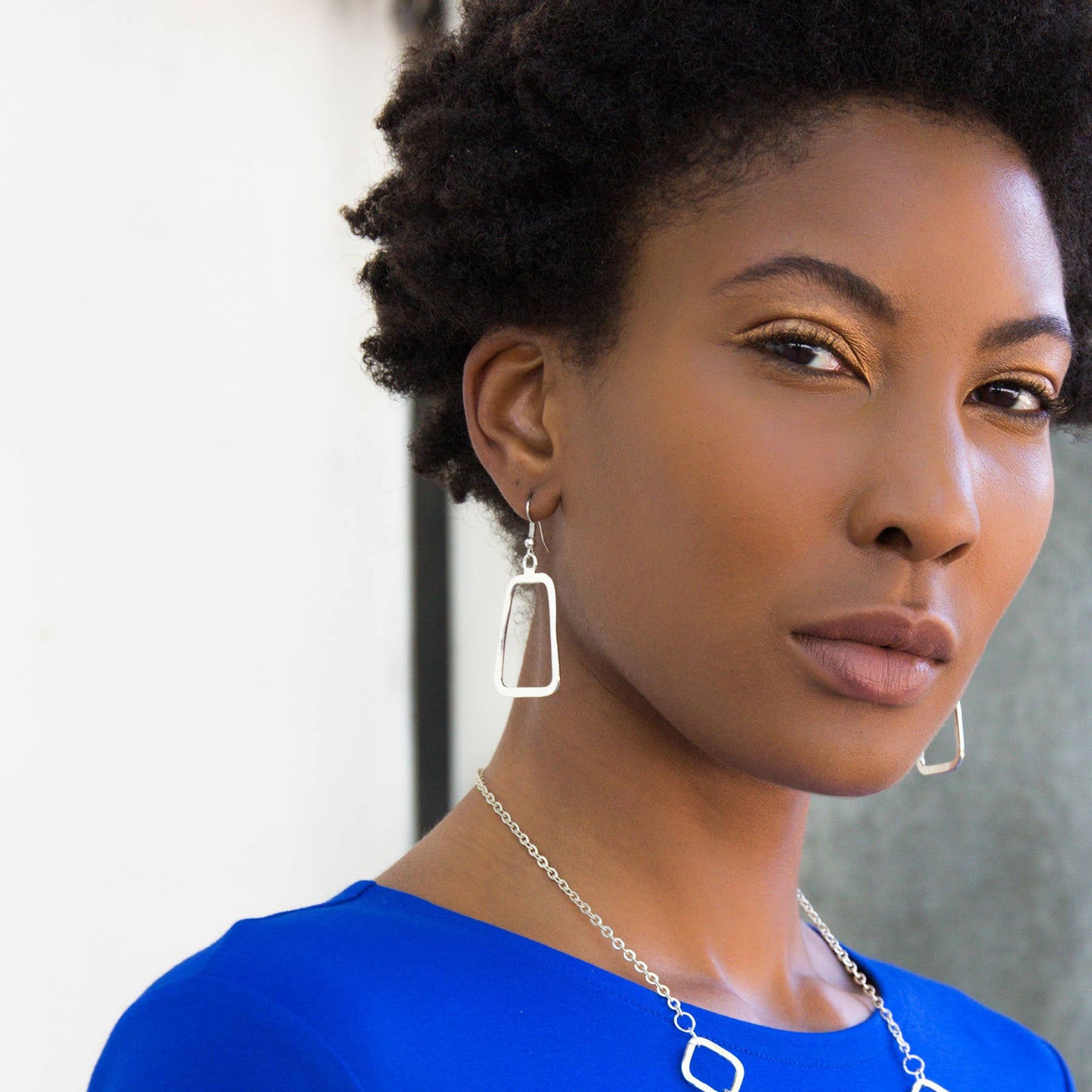 Trapezoid Silver Plated Earrings