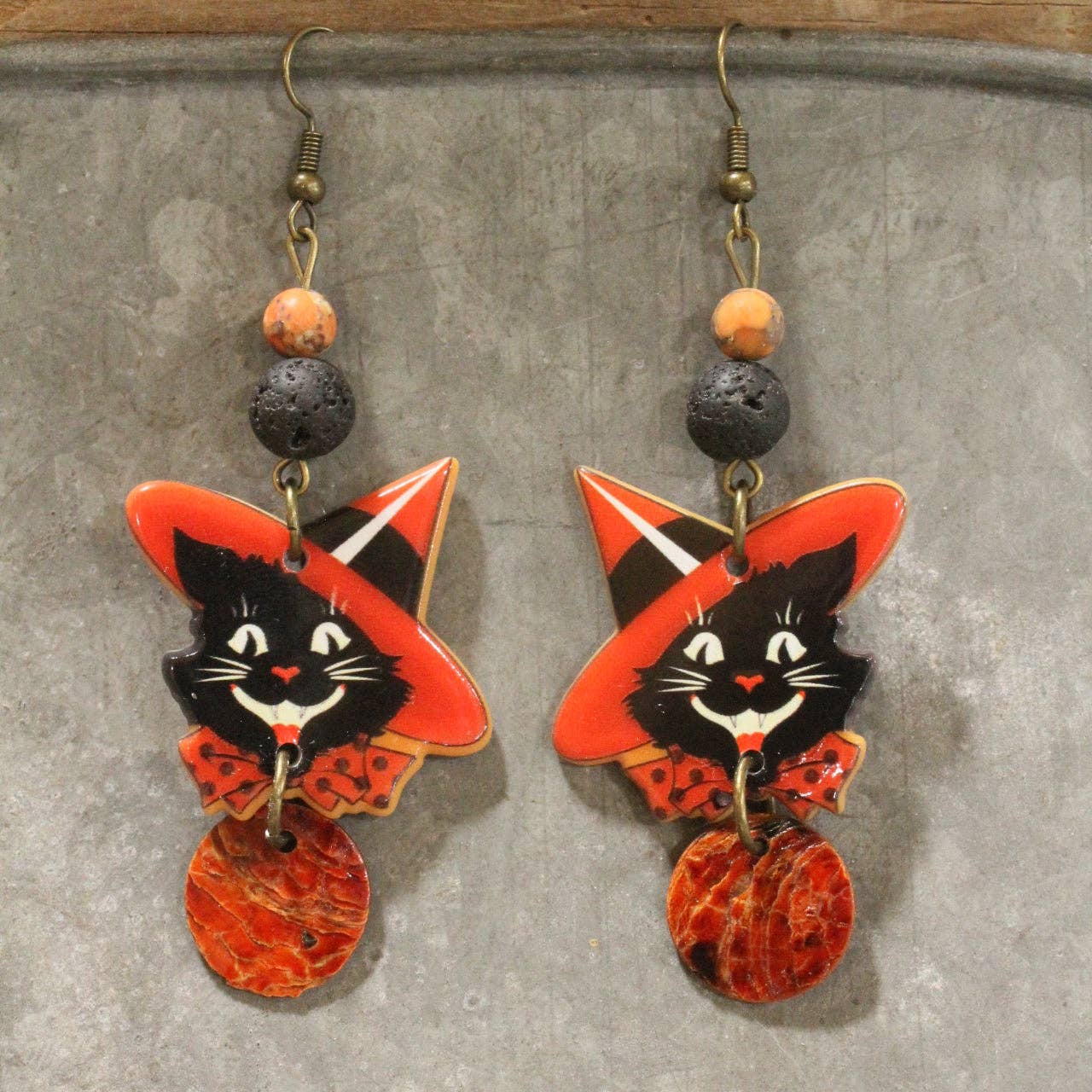Witch's Hat Black Cat Earrings