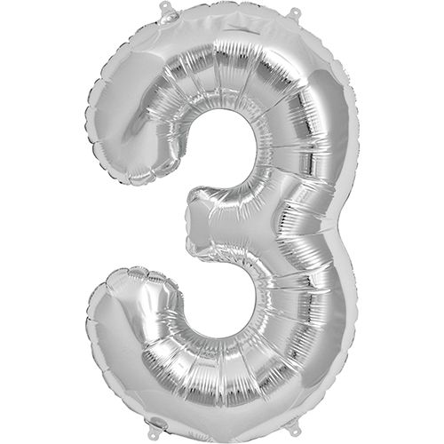 34" Silver Number 3 Foil Balloon