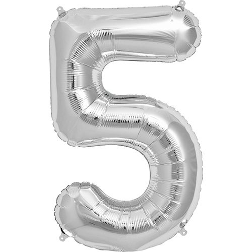 34" Silver Number 5 Foil Balloon