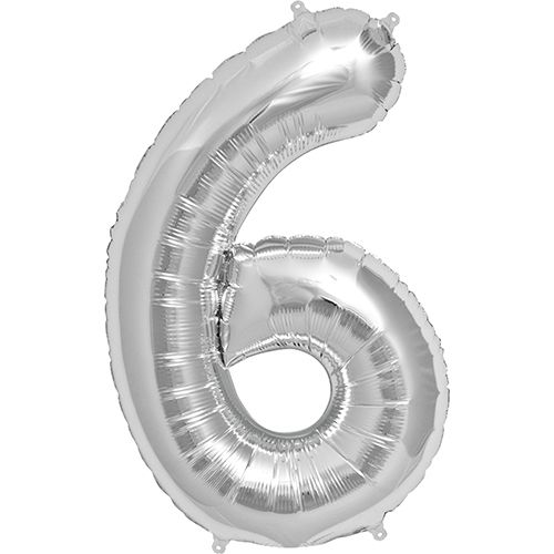34" Silver Number 6 Foil Balloon