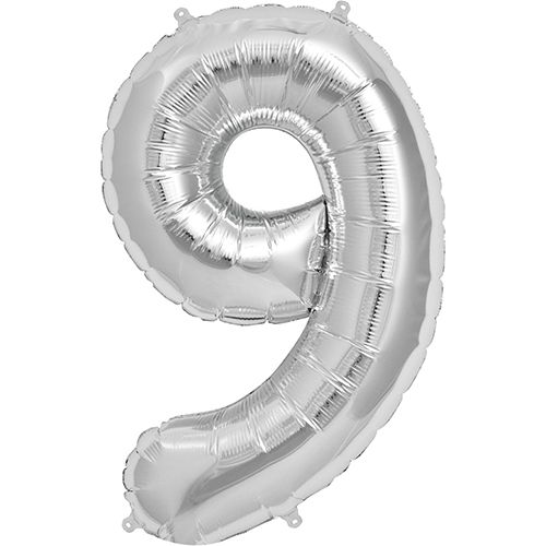 34" Silver Number 9 Foil Balloon