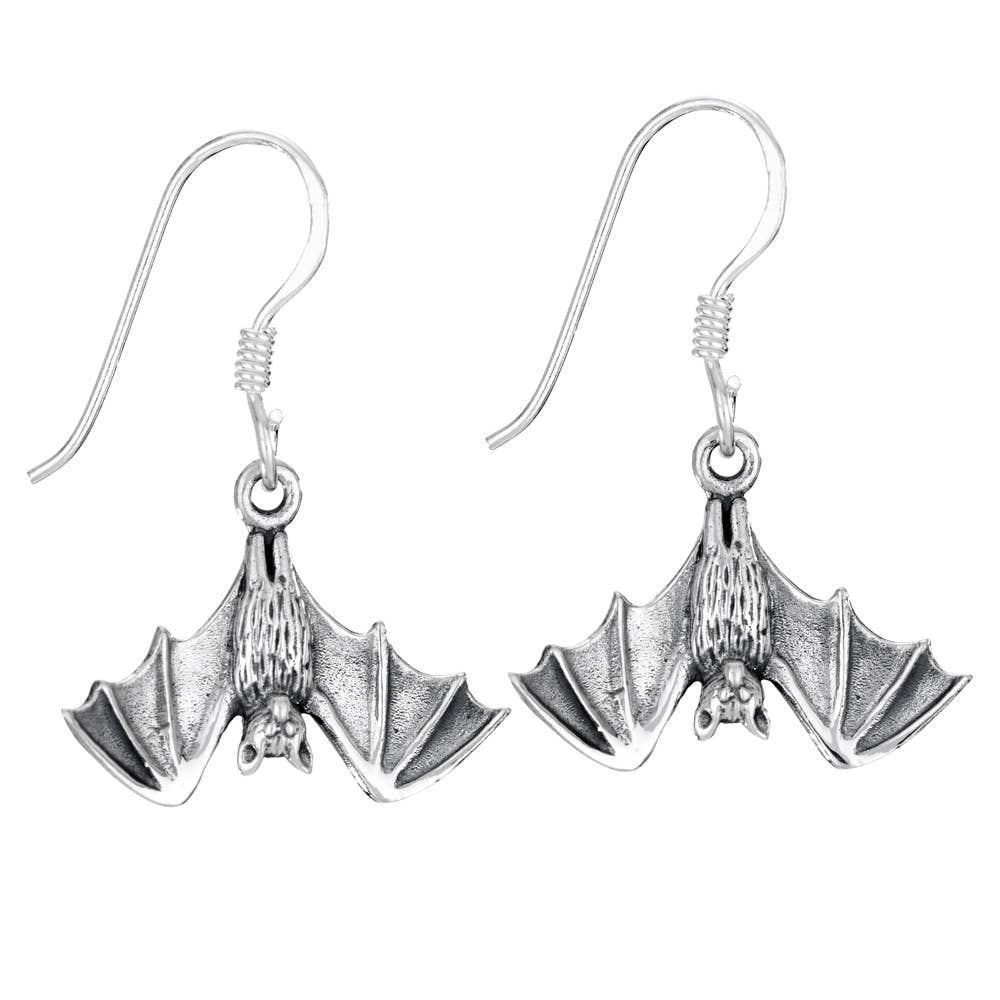 Sterling Silver bat earrings on a white background 