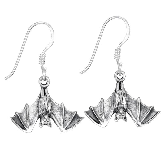 Sterling Silver bat earrings on a white background 
