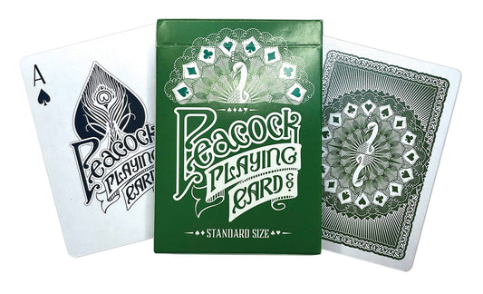Green Peacock playing cards with an ace card displayed on a white background