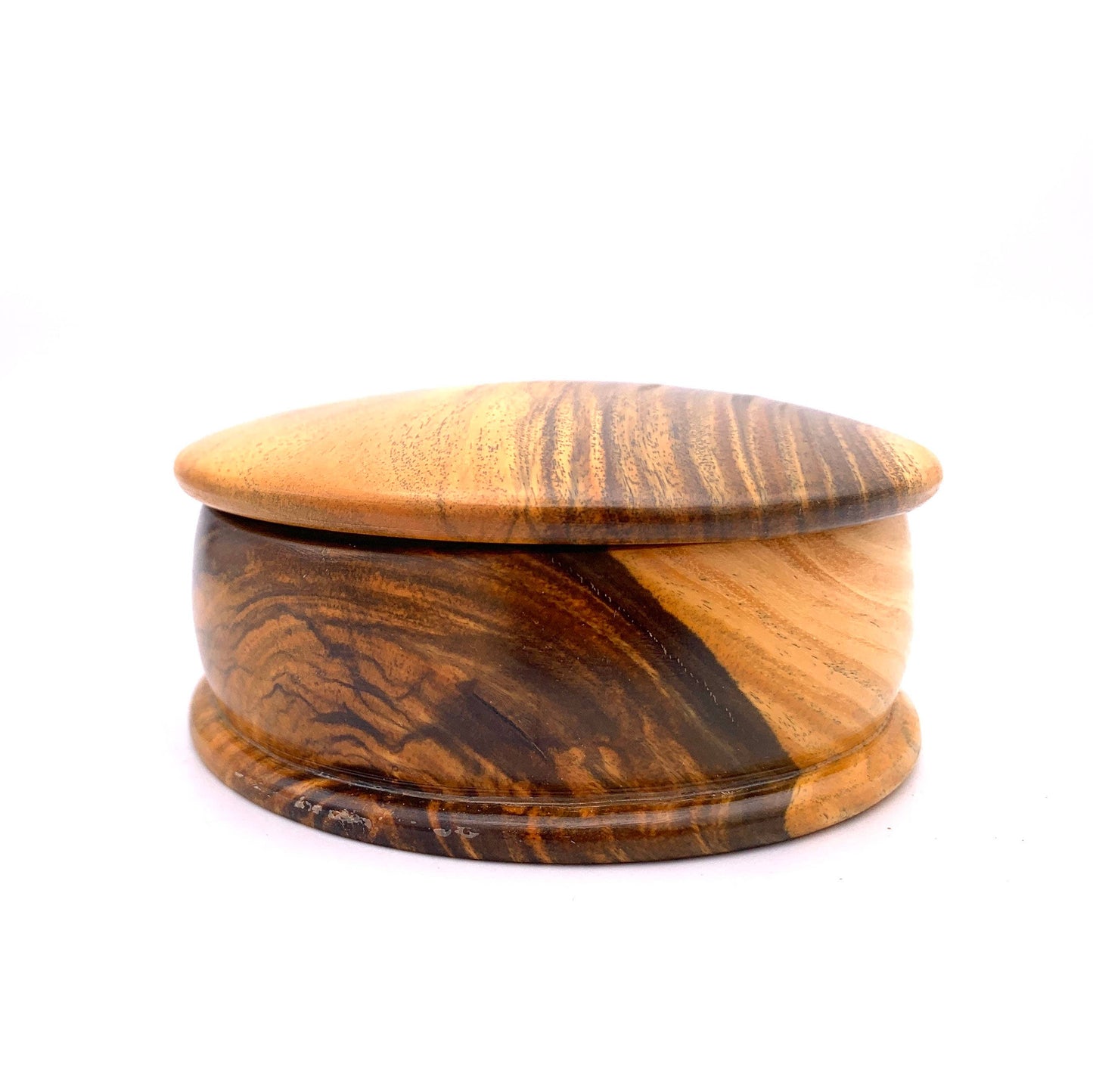 Tropical Hardwood Round Lidded Jewelry Box