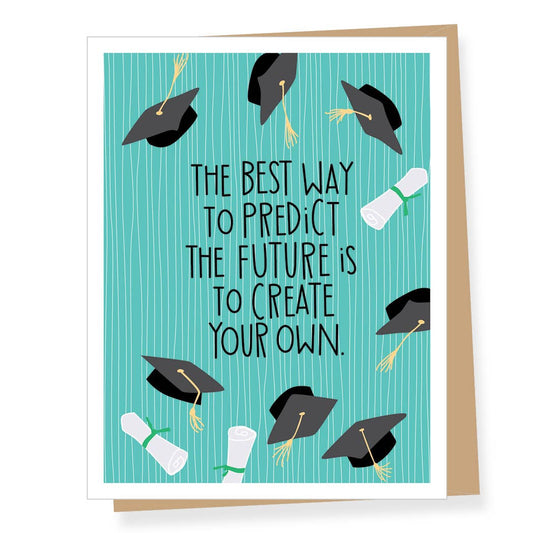 Graduation-themed card with caps and scroll design on a blue background