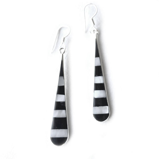 Taxco Black Onyz & Abalone Zebra Teardrop Earrings