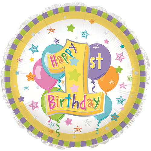 18" Circle Pastel 1st Birthday Mylar Balloon