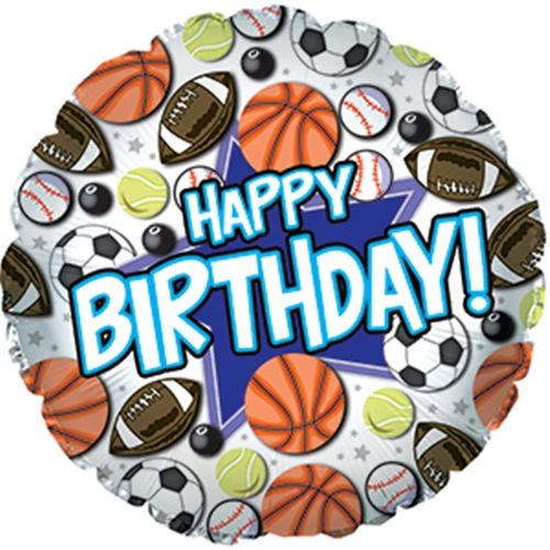 18" Happy Birthday Sports Mylar Balloon