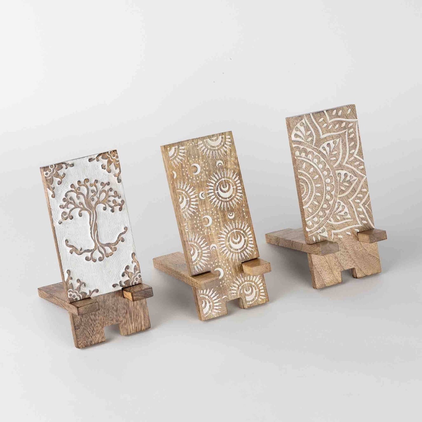 Vasai Mango Wood Phone Stand - Tree of Life