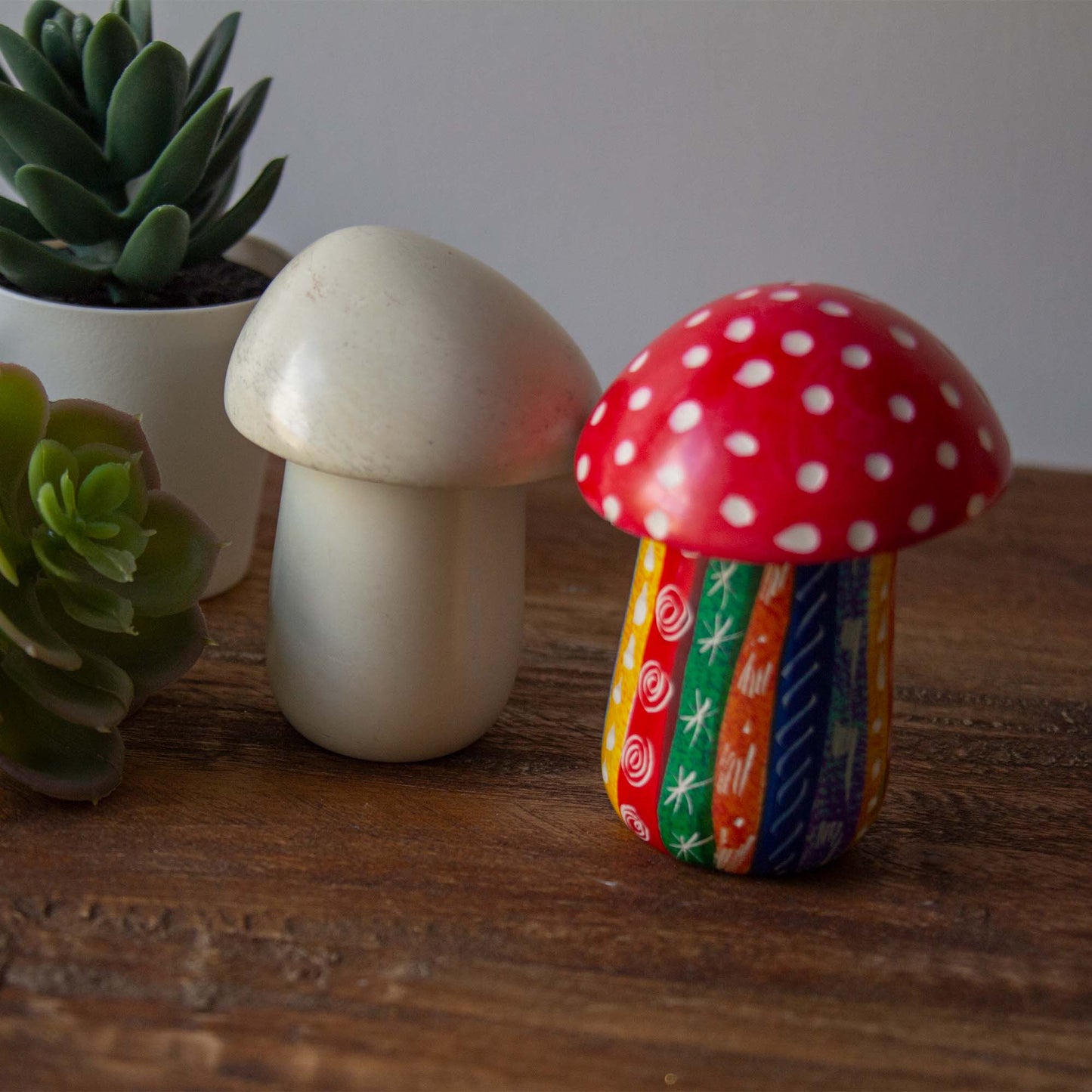 Colorful Soapstone Mushroom Container with Etchings