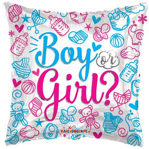 18" Boy or Girl Gender Reveal Square Mylar Balloon