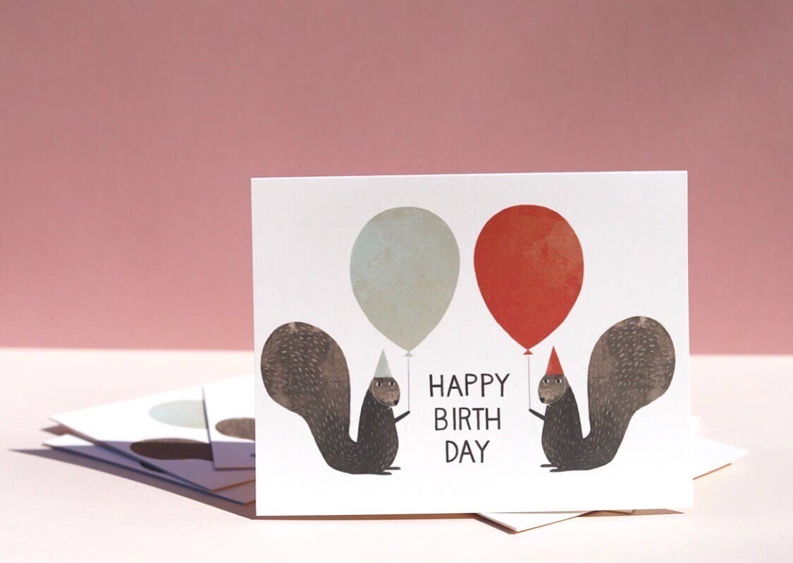 Party Squirrels birthday greeting card