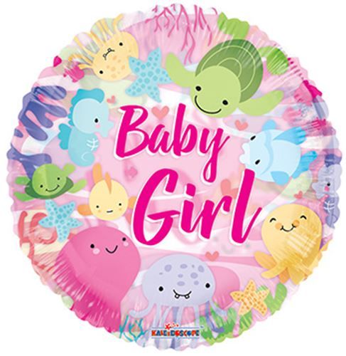 18" Baby Girl Under the Sea Circle Clearview Balloon