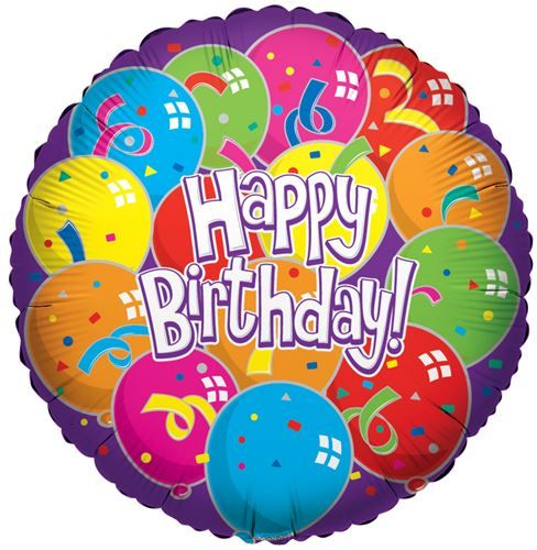 18"  Birthday Lots Of Balloons Circle Mylar Balloon