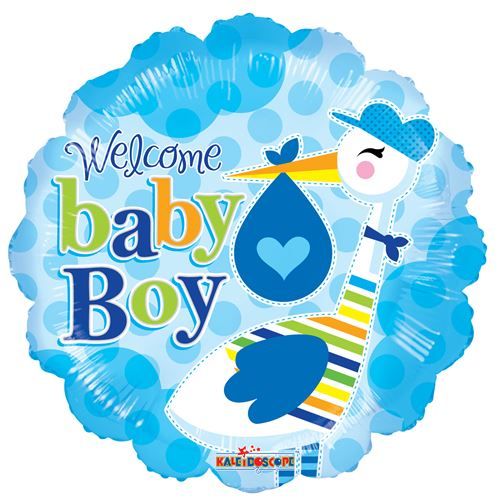 18" Welcome Baby Boy Stork Circle Mylar Balloon