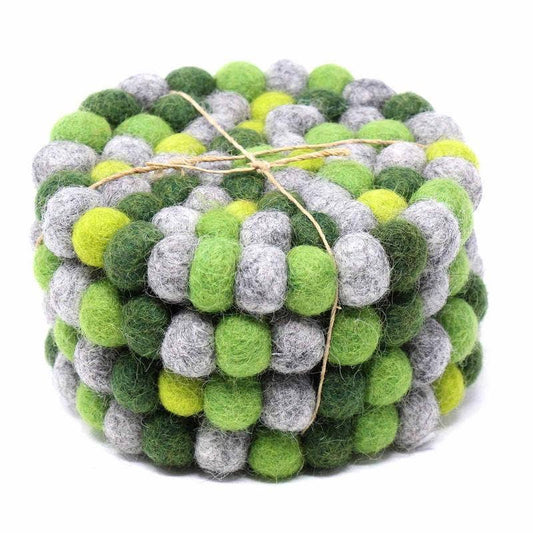 Green Felt Ball Coasters - Set of 4