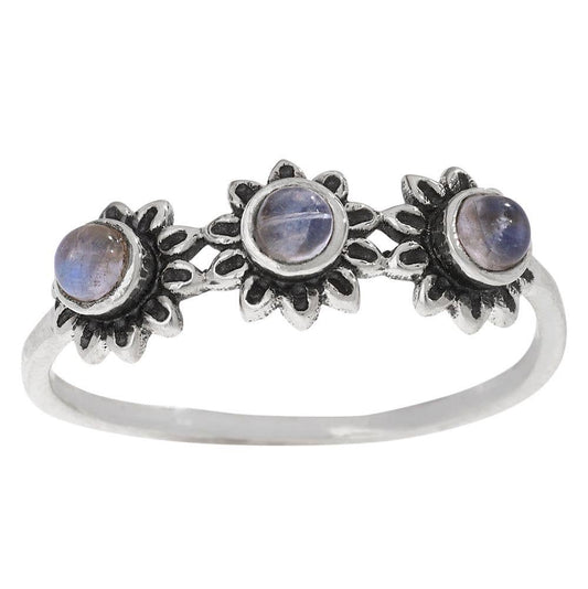 Delightful Daisy Rainbow Moonstone Sterling Silver Ring