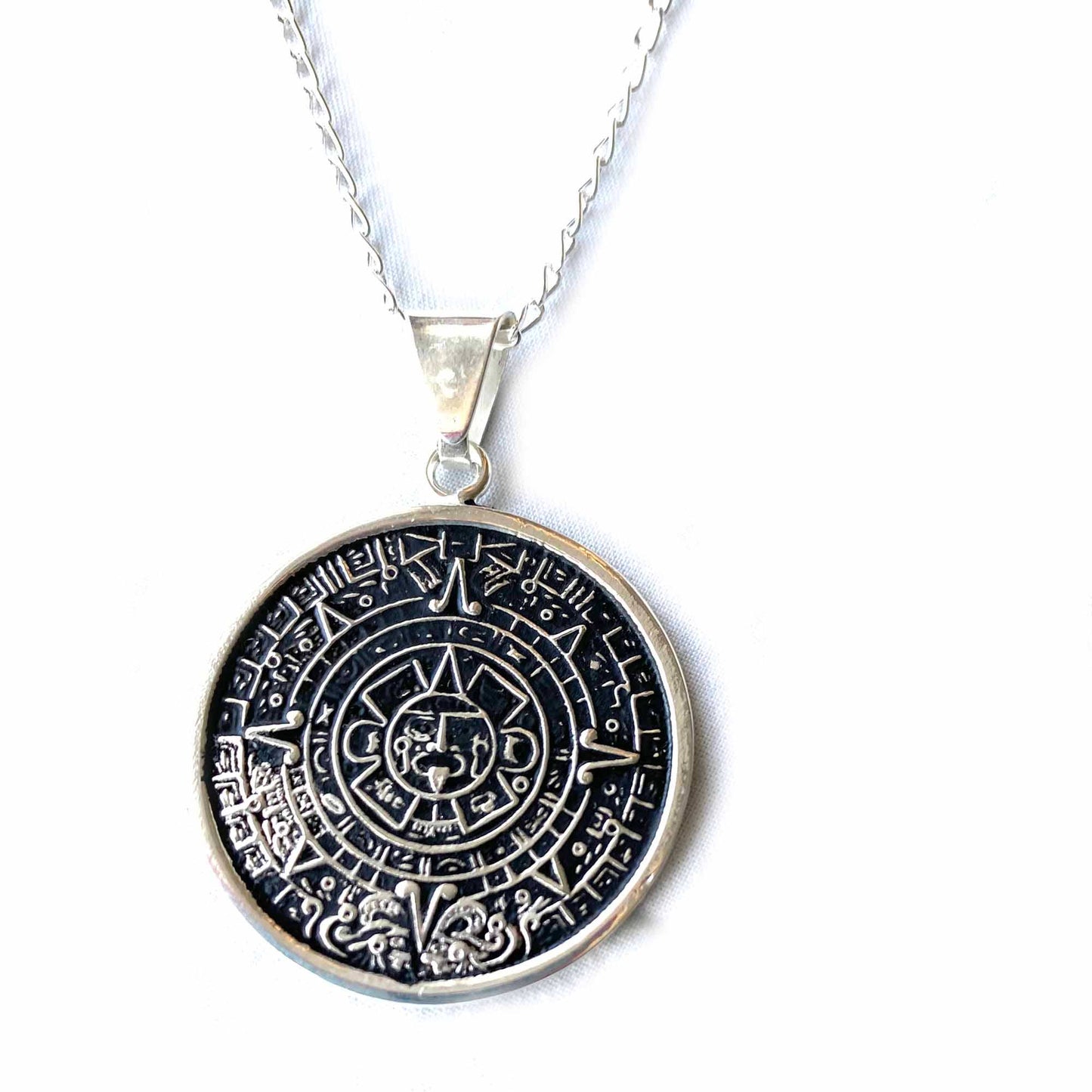 Alpaca Silver Aztec Calendar Pendant